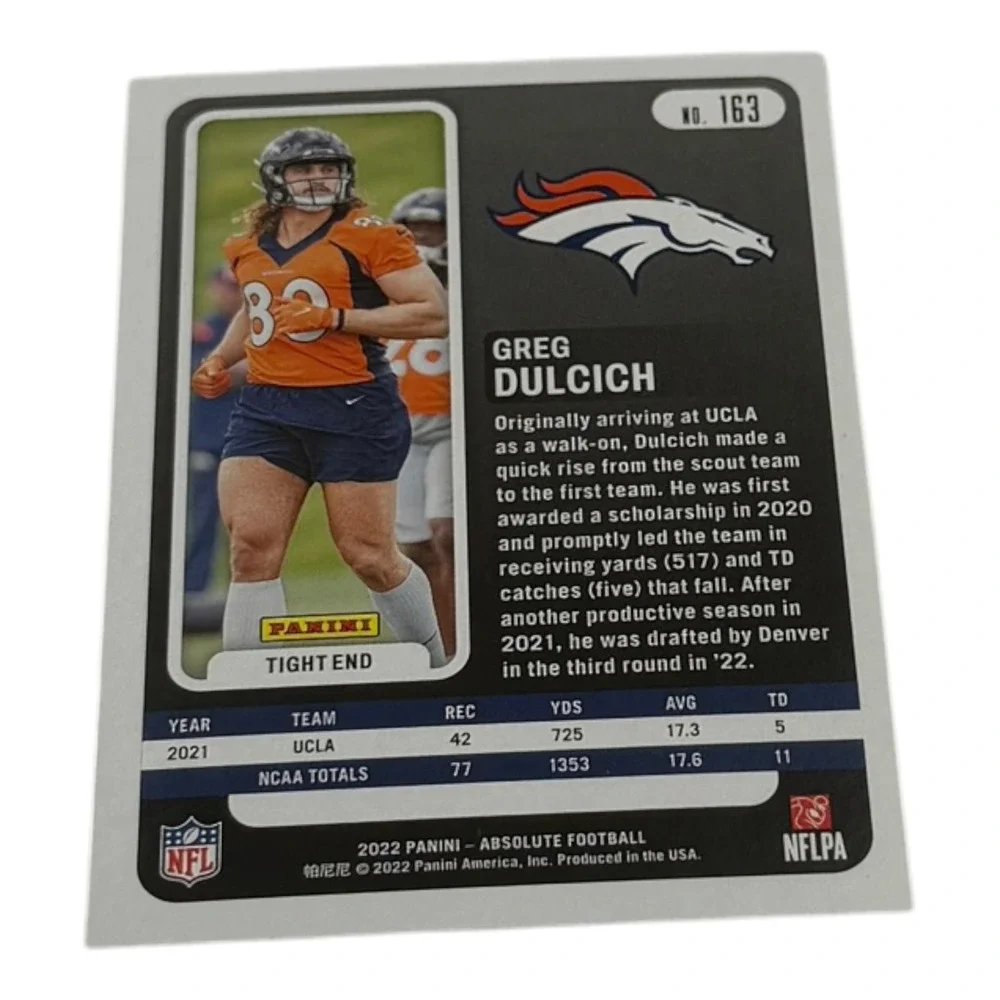 2022 Panini Absolute Football Greg Dulcich Rookie Card 163 Denver Broncos RC